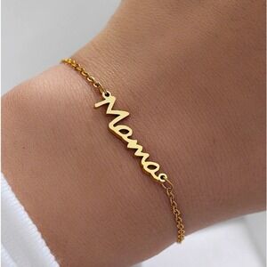 Mama Script Nameplate Bracelet Gold Plated Stainless Steel Adjustable Chain New